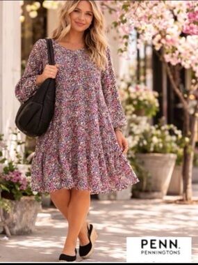 26W PENN Floral Flowy Dress with Shirred Cuff Sleeve from “In Every Story”